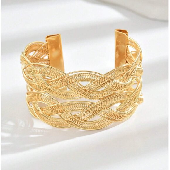 Gold Coil Braided Open Cuff Bracelet - Picture 3 of 4